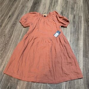 Universal Thread Vermillion Brown Cotton Woven A-Line Puff Sleeve Dress XS